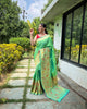 Parrot Green Classic Pure Paithani Traditional Border Zari Weaving Saree