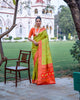 Parrot Green Banarasi Soft Silk Patola Zari Weaving Pattern Saree