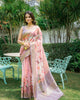 Peach Soft Linen Cotton Digital Printed Summer Saree