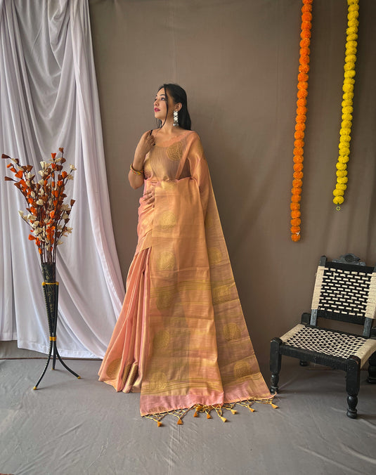 Olive Green Classic Tissue Silk Zari Weaving With Mango Border Saree