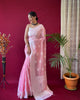 Pink Pure Linen Lucknowi Weaving Saree