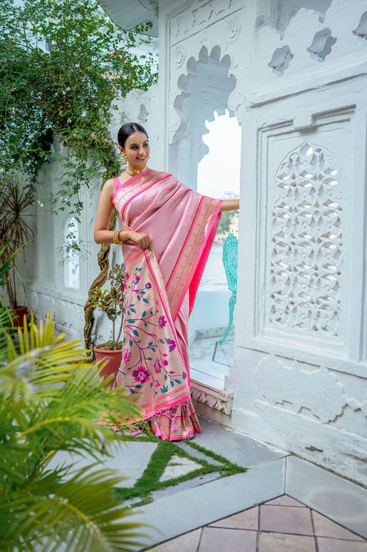 Light Pink Soft Kanjivaram Silk Rich Paithnai Pallu Traditional Saree