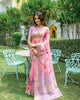 Pink Soft Linen Cotton Digital Printed Summer Saree