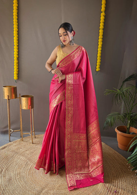 Pink Classic Soft Silk Copper Weaving Saree