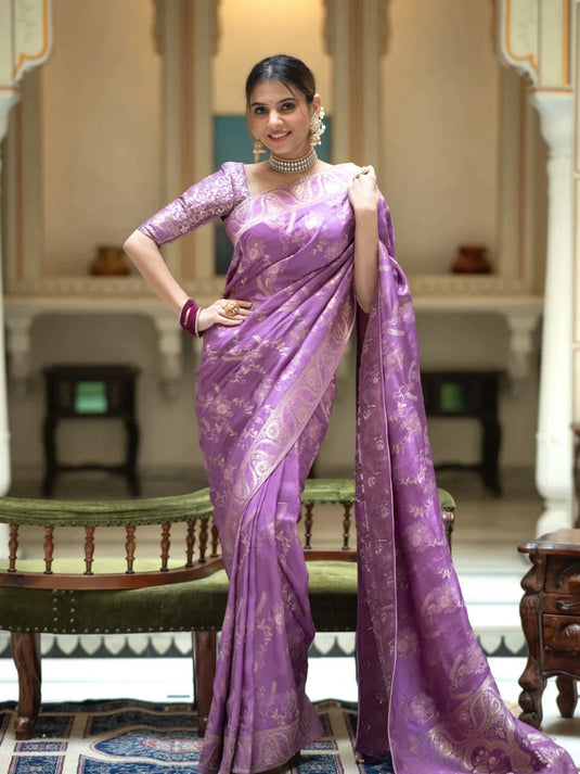 Lavender Banarasi Silk Traditional Saree