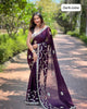 Purple Soft Satin Chiffon Foil Thread Embroidered Work Saree