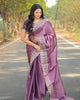 Purple Designer Burberry Silk Heavy Thread Embroidered Saree