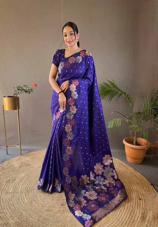 Purple classic soft silk copper and gold floral weaving saree