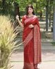 Red Elegant Handloom Raw Silk Rich Weaving Pallu Saree