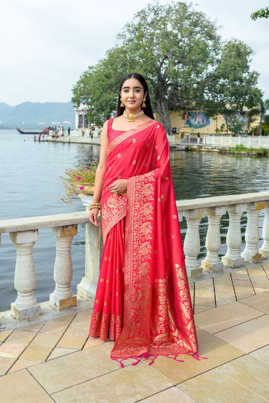 Red Premium Soft Silk Zari Weaving Saree