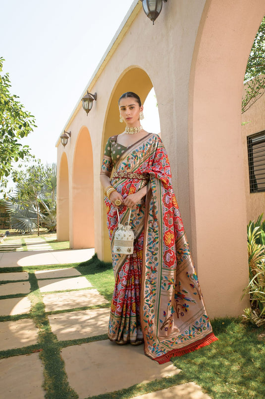 Red Banarasi Soft Silk Paithani Patola Saree