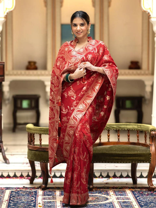 Red Banarasi Silk Traditional Saree