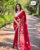 Red Soft Satin Chiffon Foil Thread Embroidered Work Saree