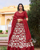 Red Tussar Silk Floral Print Semi Stitched Lehenga Choli