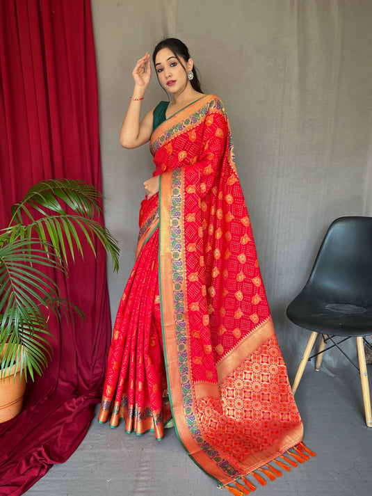 Red pure kutchi patola weaving silk saree