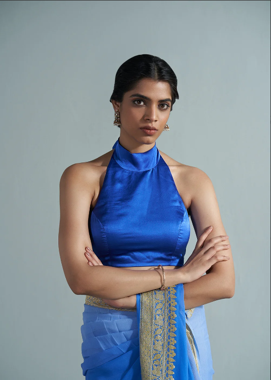 Royal Blue Halter Neck Sleeveless Custom Made Blouse