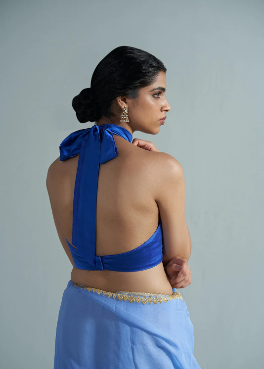 Royal Blue Halter Neck Sleeveless Custom Made Blouse