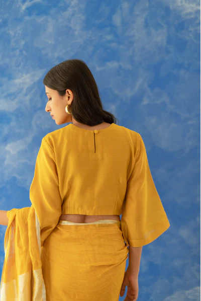 Mustard Yellow Pack Neck Linen 3/4 Sleeves Custom Made Blouse