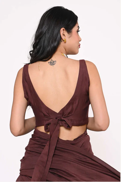 Brown Square Neck Linen Sleeveless Custom Made Blouse