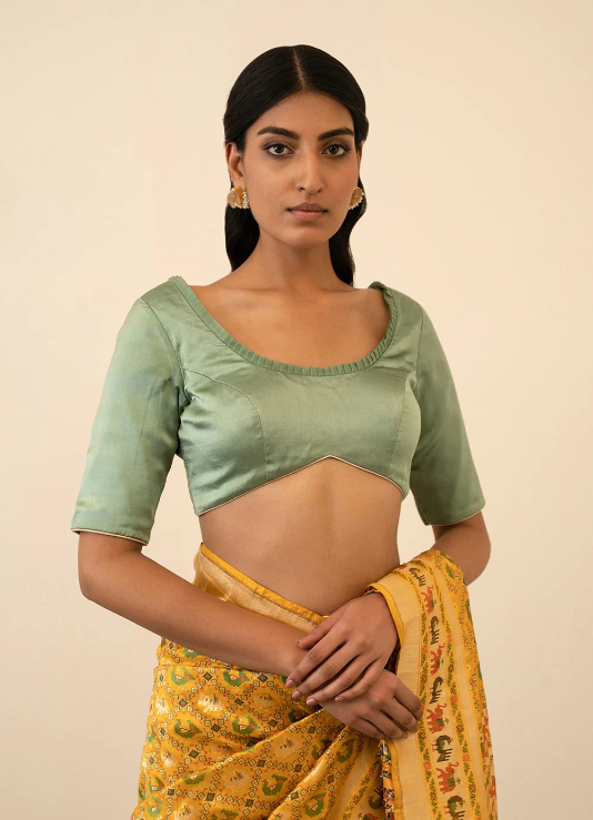 Mint Green Raw Silk Designer Custom Made Blouse