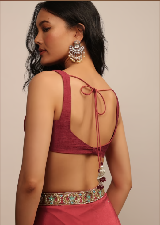 Maroon Raw Silk Sweetheart Neck Custom Made Blouse