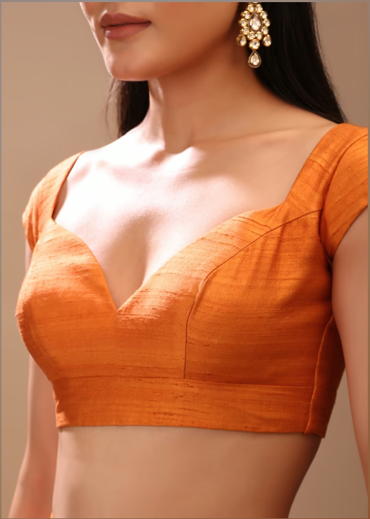 Orange Raw Silk Sweetheart Neck Custom Made Blouse