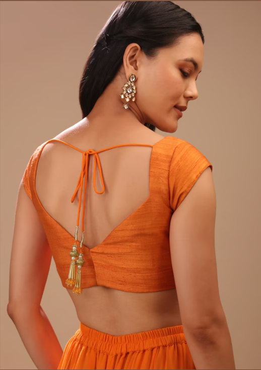 Orange Raw Silk Sweetheart Neck Custom Made Blouse