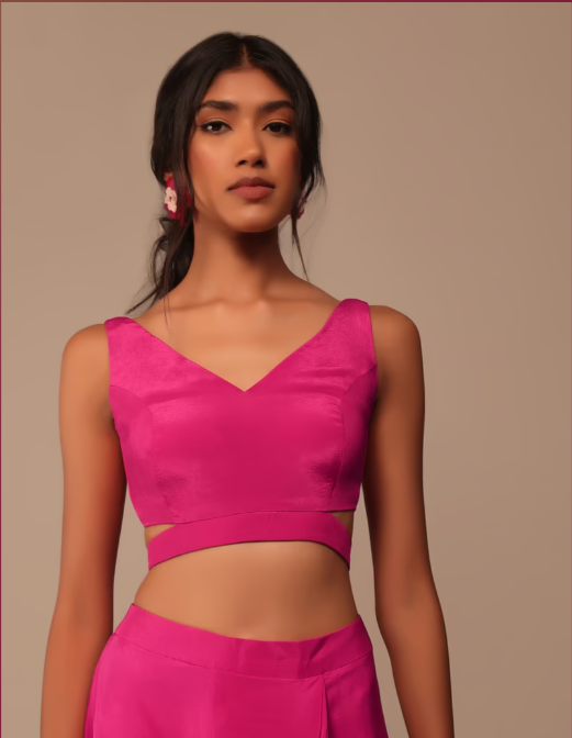 Hot Pink Crepe V Neck Custom Made Blouse