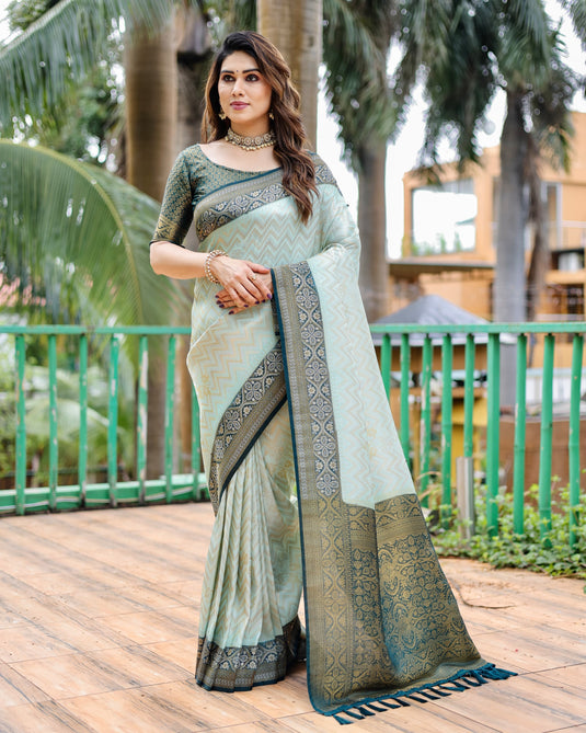 Sea Green Kanjivaram Silk Zari Weaving Traditional Saree