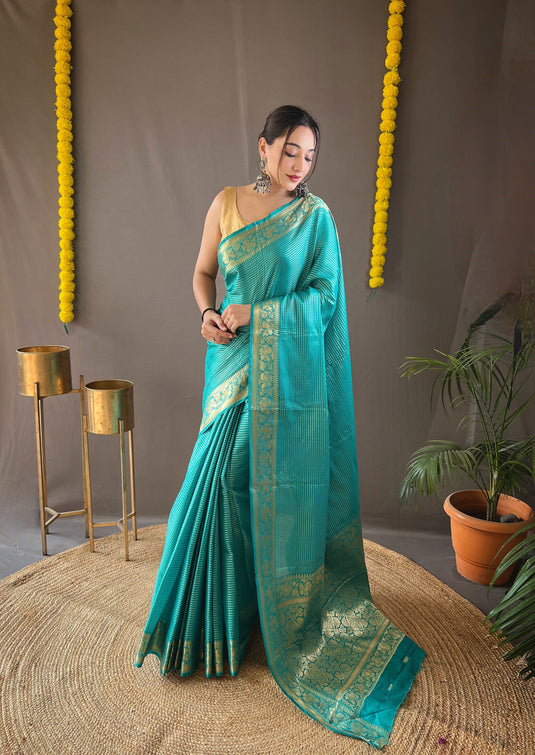 Sky Blue Classic Soft Silk Copper Weaving Saree