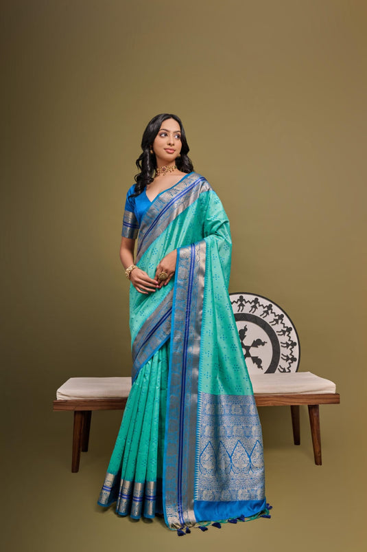 Sky Blue Soft Desi Tussar Silk Bandhani Weaving Pattern saree