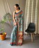 Sky Blue Malai Cotton Kalamkari Print Saree