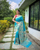 Sky Blue Classic Pure Paithani Traditional Border Zari Weaving Saree