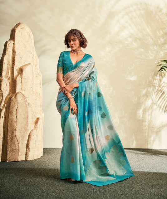 Sky Blue Asopalav Silk Handloom Khadi Designer Saree