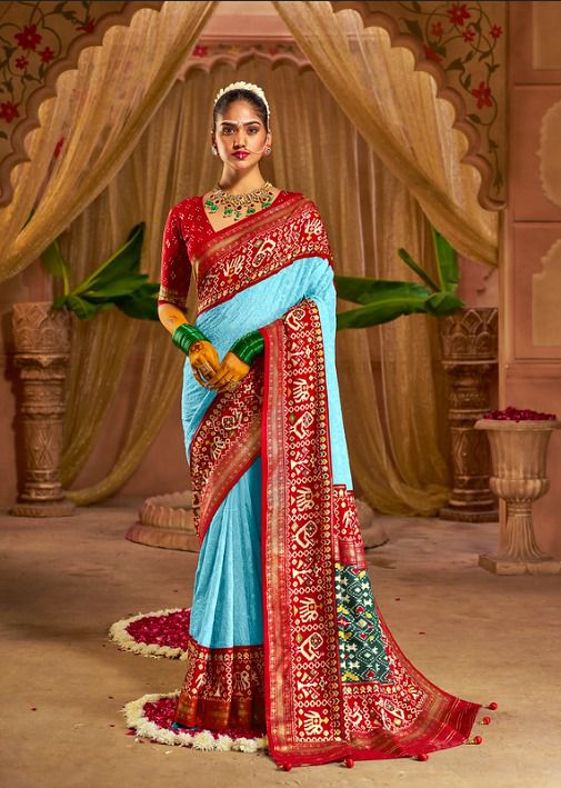 Sky Blue Georgette Silk Chikankari Embroidery Work Saree