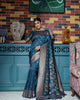 Teal Blue Banarasi Raw Silk Zari Weaving Traditional Saree