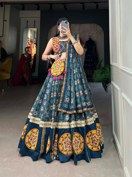 Blue Pure Rayon Foil Printed Fully Stitched Lehenga Choli