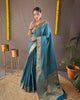 Teal Blue Classic Soft Silk Copper Weaving Saree