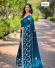 Teal Blue Soft Satin Chiffon Foil Thread Embroidered Work Saree