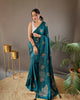 Teal Blue Silk Zari Based Embroidered Saree