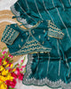 Teal Green Metallic Organza Sequence Embroidered Work Saree