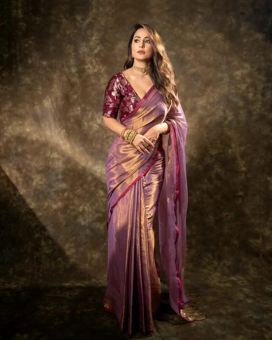 Onion Pink Premium Burberry Silk With Heavy Lace Border Saree