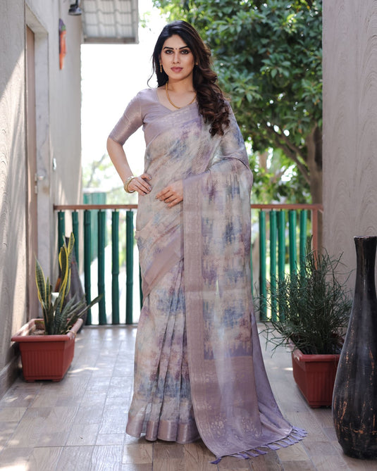 Lavender Soft Silk Prism Pattern Digital Print Saree