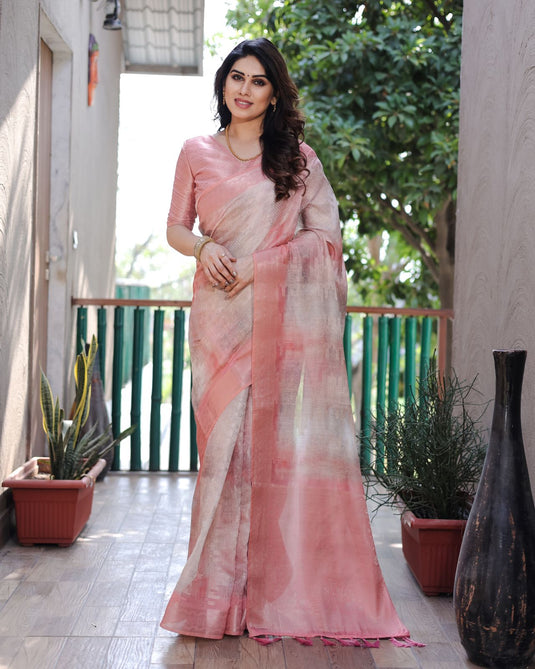 Pink Soft Silk Prism Pattern Digital Print Saree