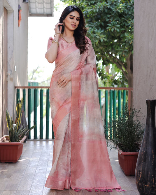 Pink Soft Silk Prism Pattern Digital Print Saree