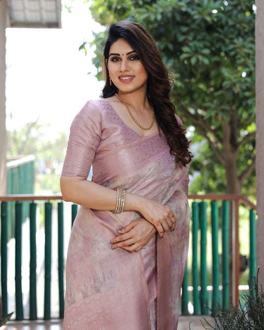 Mauve Soft Silk Prism Pattern Digital Print Saree