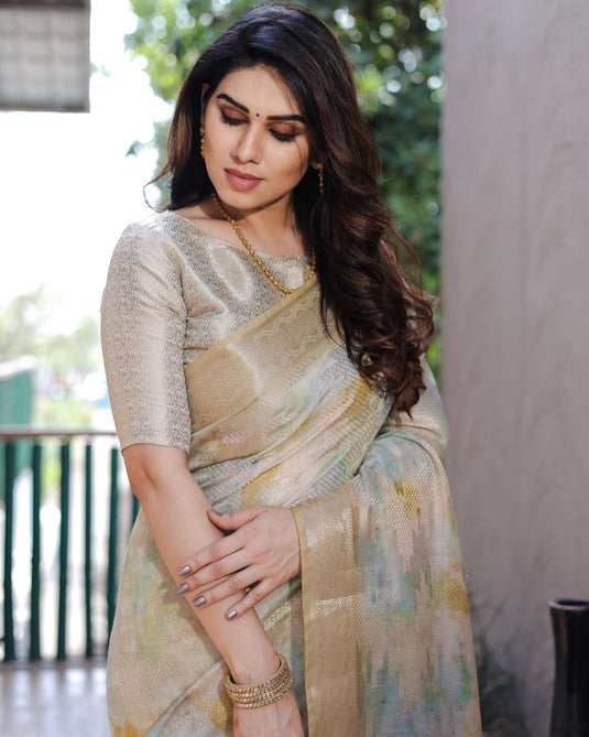 Sand Soft Silk Prism Pattern Digital Print Saree