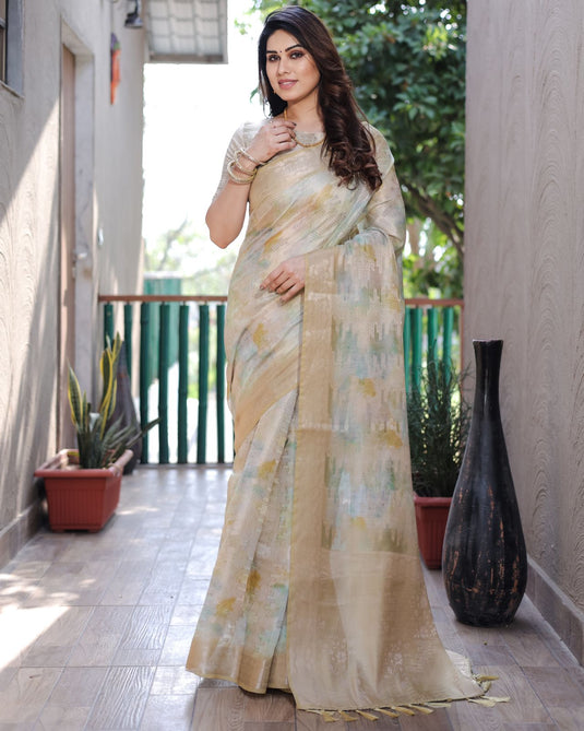 Sand Soft Silk Prism Pattern Digital Print Saree