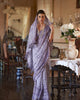 Lavender Soft Mul Cotton Traditional Batik Print Zari Border Saree