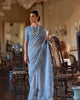 Powder Blue Soft Mul Cotton Traditional Batik Print Zari Border Saree